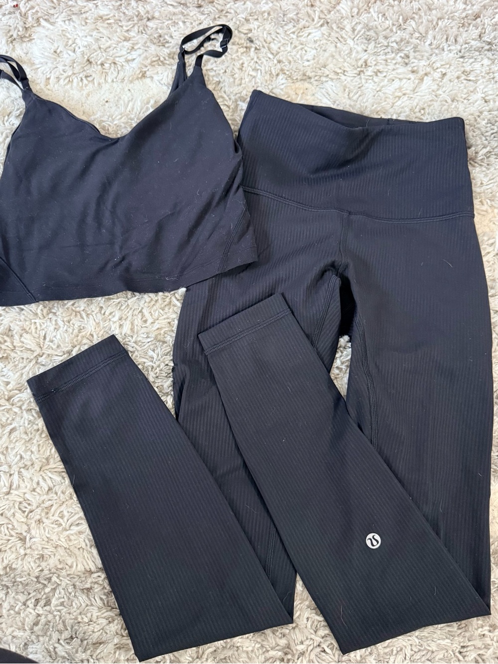lululemon athletica Set- Black Ribbed High-Rise Leggings and crop top